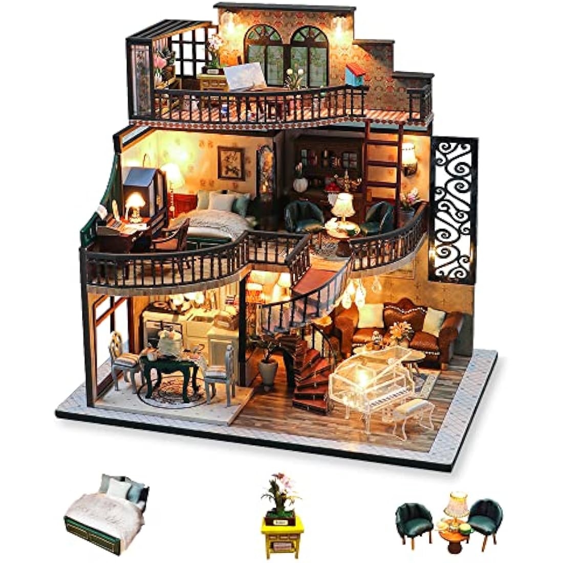 Cuteefun DIY Miniature Dolls House Kit for Adults to Build DIY Mini House Kit with Furniture DIY Miniature House Kit with Tools Make Your Own Craft House Model (Vintage Loft)