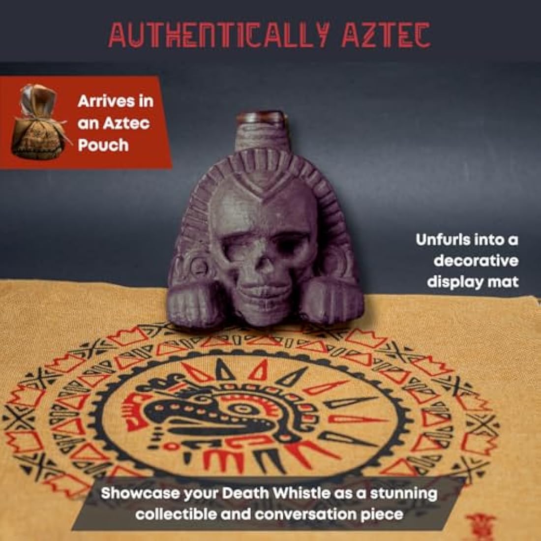 Real Screaming Aztec Death Whistle by ITZCOEHUA - Loudest Authentic Human Sounding Screams 125+ Decibels Loud, Collectible, Aztec Design in Obsidian Black, Self defense
