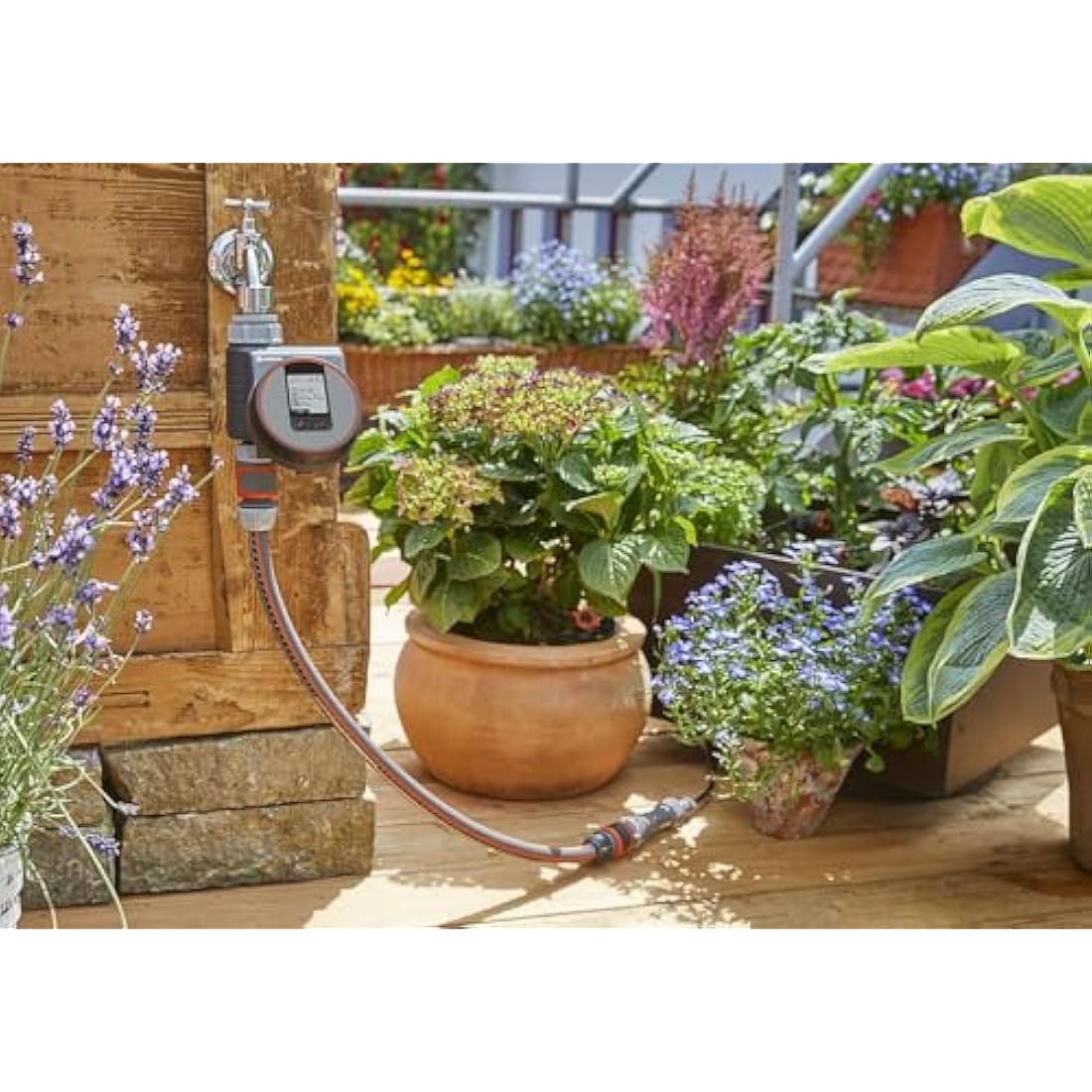 GARDENA Flex irrigation controller for quick automatic irrigation for the terrace and balcony, easy to use, Water Now function, Color Black/Grey/Orange 1890-20