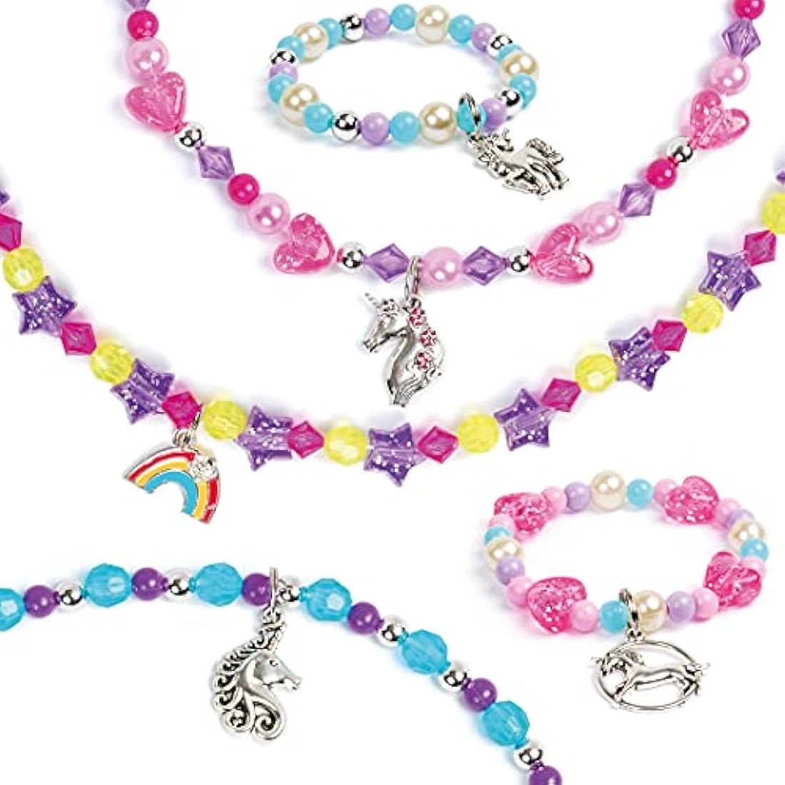 Unicorn Charm Jewellery | Create Beautiful Bracelets & Necklaces | Includes 10 Metal Charms And Over 300 Beads| Made With 100% Recycled Plastic | For Ages 4+