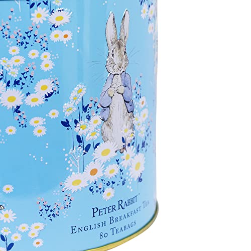 New English Teas Peter Rabbit Tea Caddy with 240 English Breakfast Tea Bags in Blue, Beatrix Potter