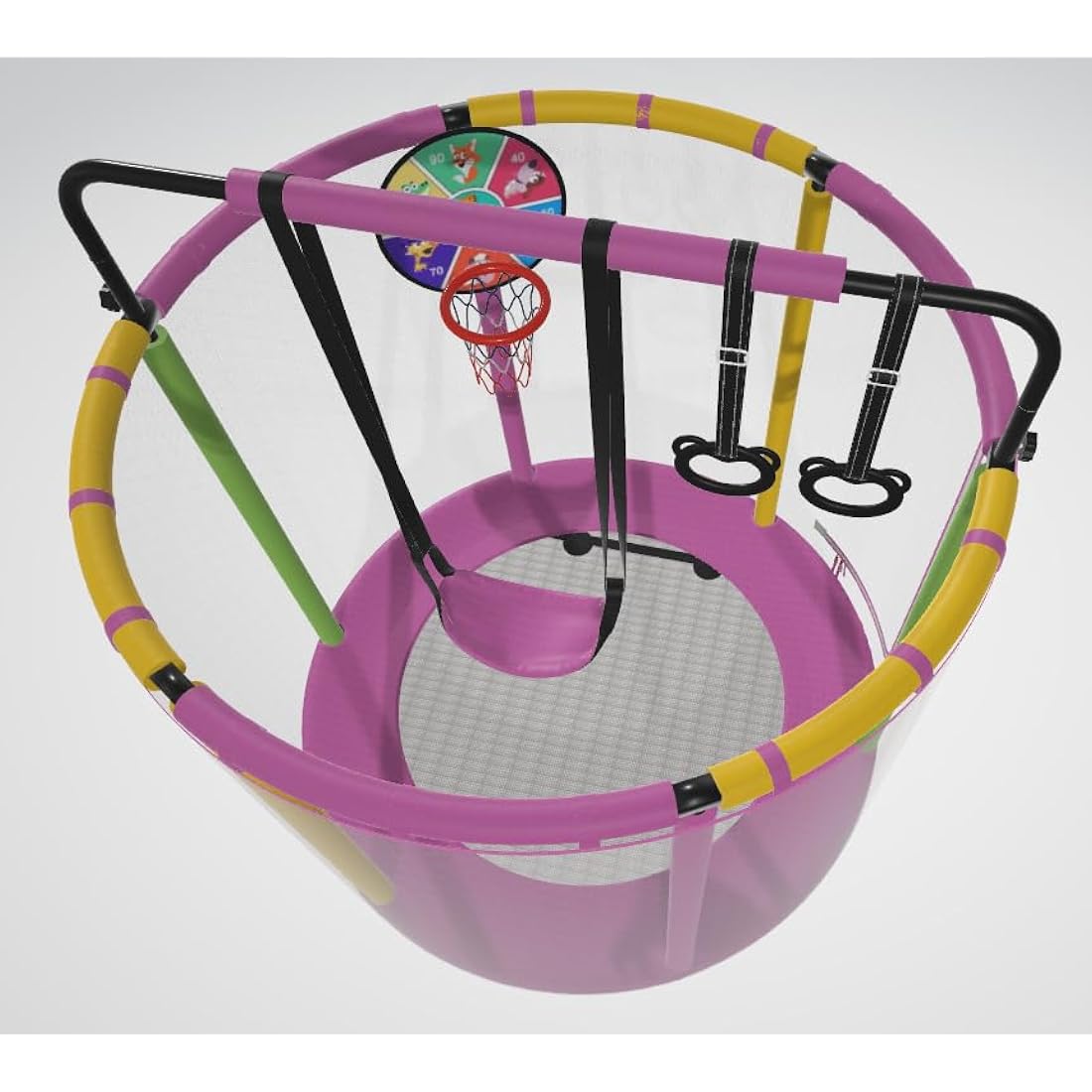 CZCPARY Kids Trampoline，Trampoline for Children，with Basketball Hoop, Swing, Pull Ring, Suitable for Indoor and Outdoor Use，Suitable for Children, Birthday Gifts
