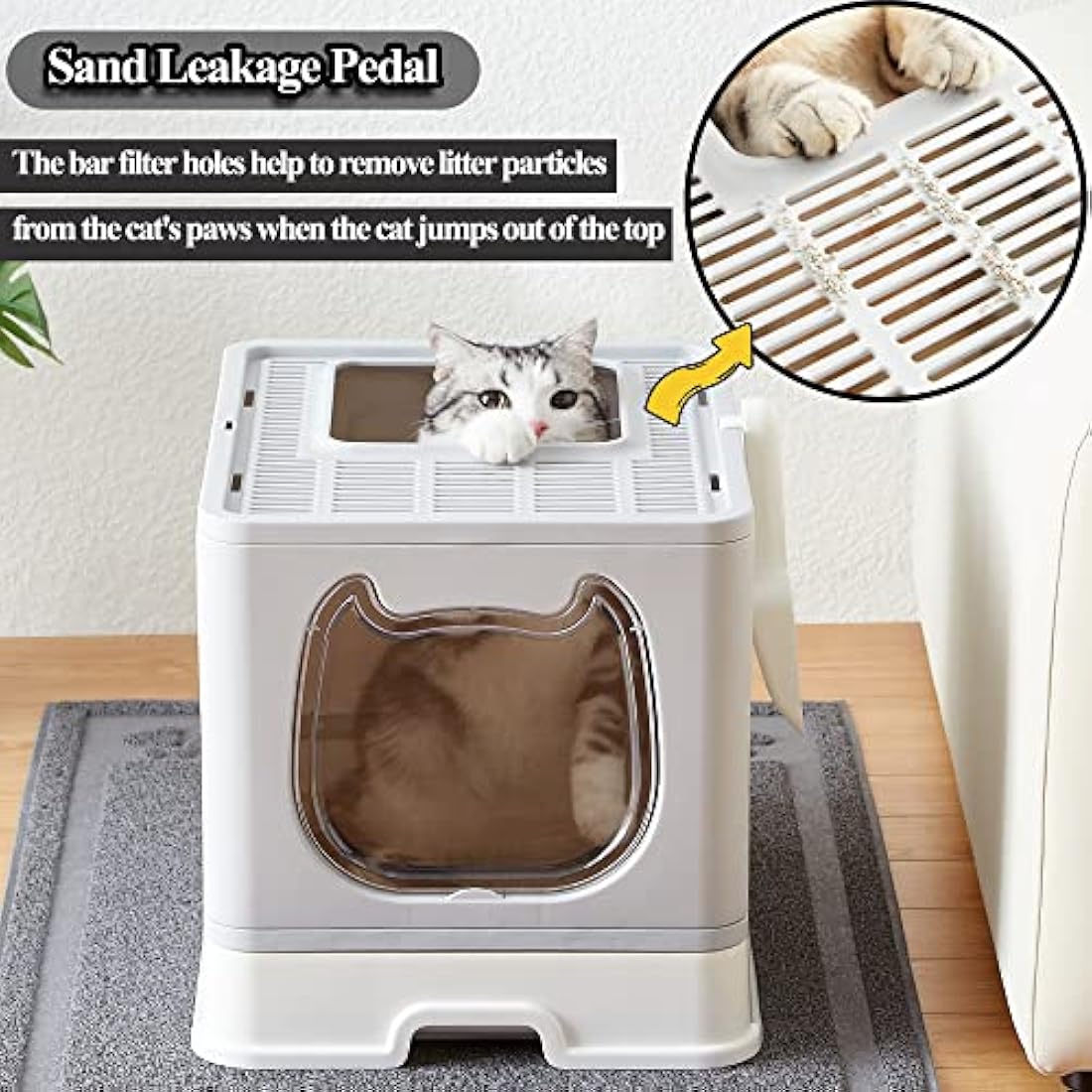 Vealind Covered Cat Litter Box with Lid for Small and Medium Cats, Top Entry Drawer Type with Front Door Cat Litter Tray (Grey)