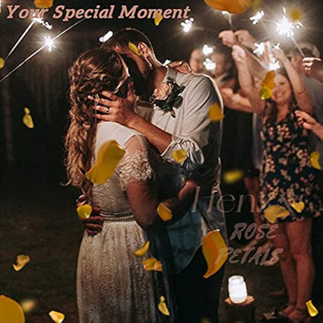 SamHeng 1000Pcs Rose Petals Artificial Silk Petals for Wedding Party Valentine's Day Romantic Decorations Confetti Table Fake Flowers Roses Petals Yellow