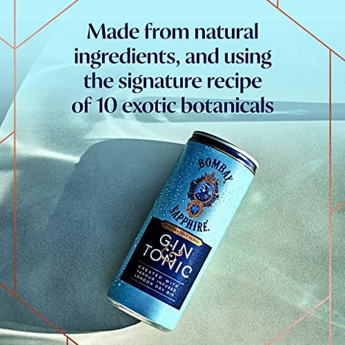 Bombay Sapphire Gin and Tonic, Ready-to-Drink Pre-mixed Cocktails, 250ml Can (12 Pack)