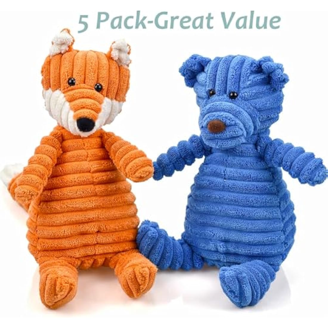 Ousiya 5-PACK Squeaky Dog Toys, Tough Stuffed Plush Dog Toys Bundle Soft Dog Chew Toys for All Breed Size Aggressive Chewers, Cuddly Animals for Puppy Small Medium Large Dogs Boredom Buster