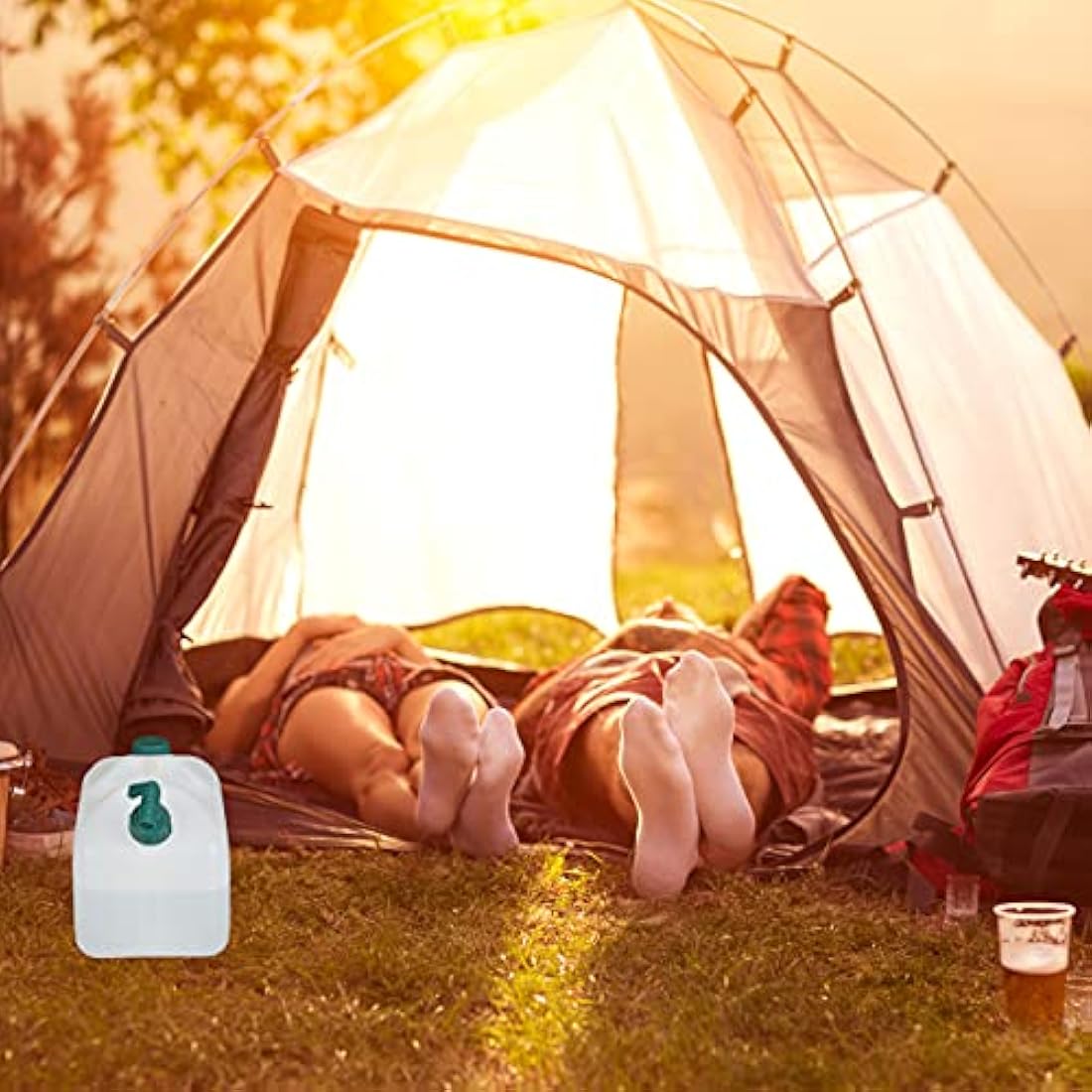 Relaxdays Water Canister with Tap, 20 litres, Camping Container, BPA-Free Plastic, Wide Opening, Handle, White/Green