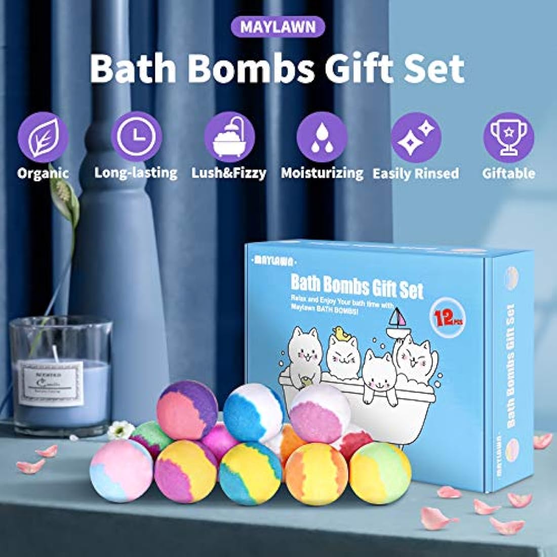 Bath Bombs Gift Set, 12pcs Handmade Fizzy Bubble Bath Bombs, Vegan & Cruelty Free, Perfect for Bubble and Spa Bath, Birthday Mothers Day Gifts Idea for Her/Him, Wife, Girlfriend