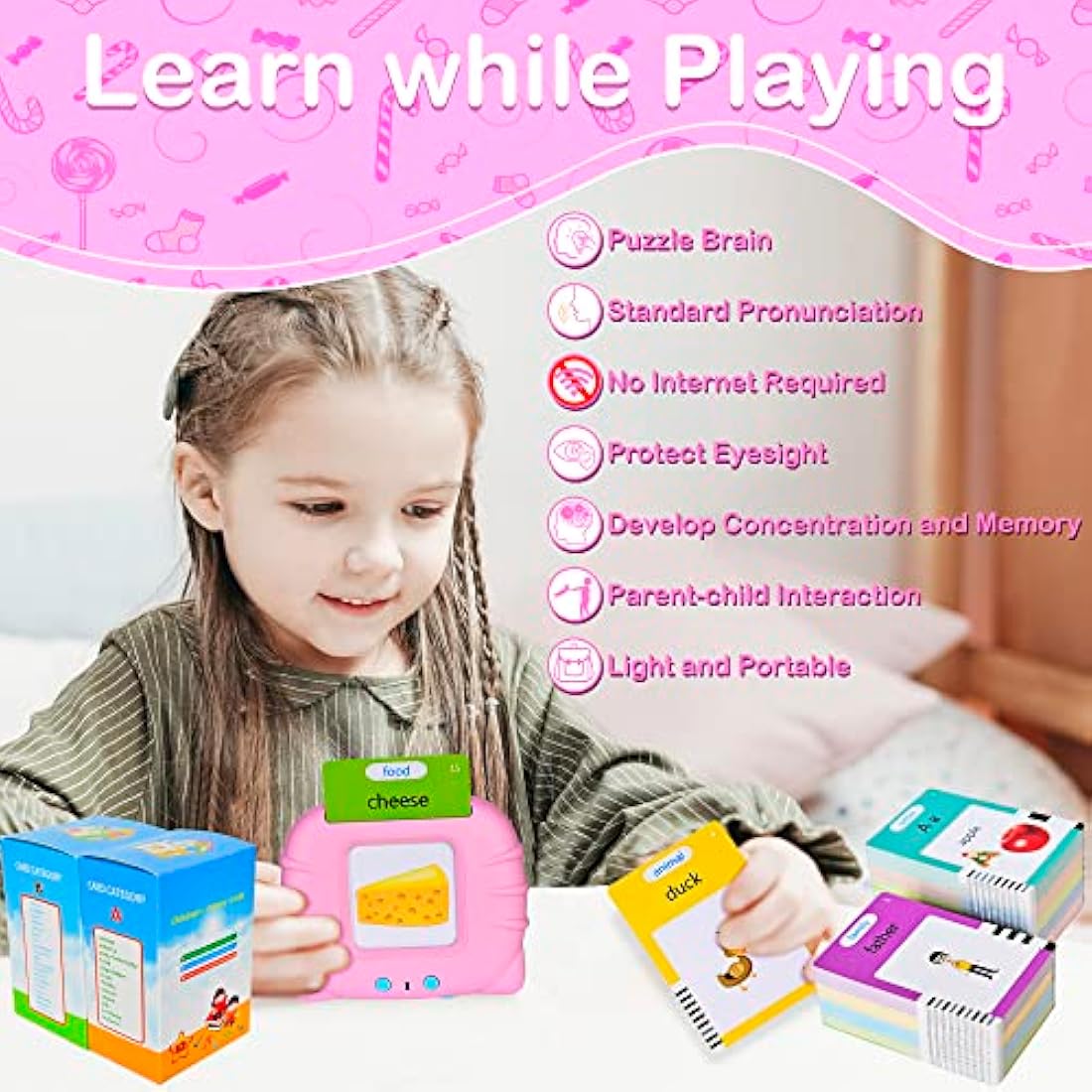 Talking Flash Cards Early Educational Toys for 3 4 5 6 Year Old Baby Boys Girls, Preschool Learning Reading Machine with 224/510 Words, Montessori Interactive Gift for Kids Toddlers