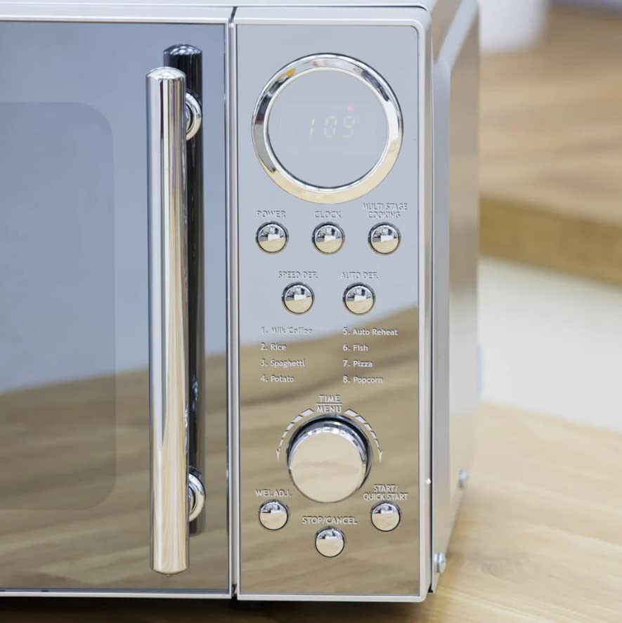 Swan SM3080LN with Glass Turntable, 10 Power Levels, Mirrored Door, 20L, 800W, Silver