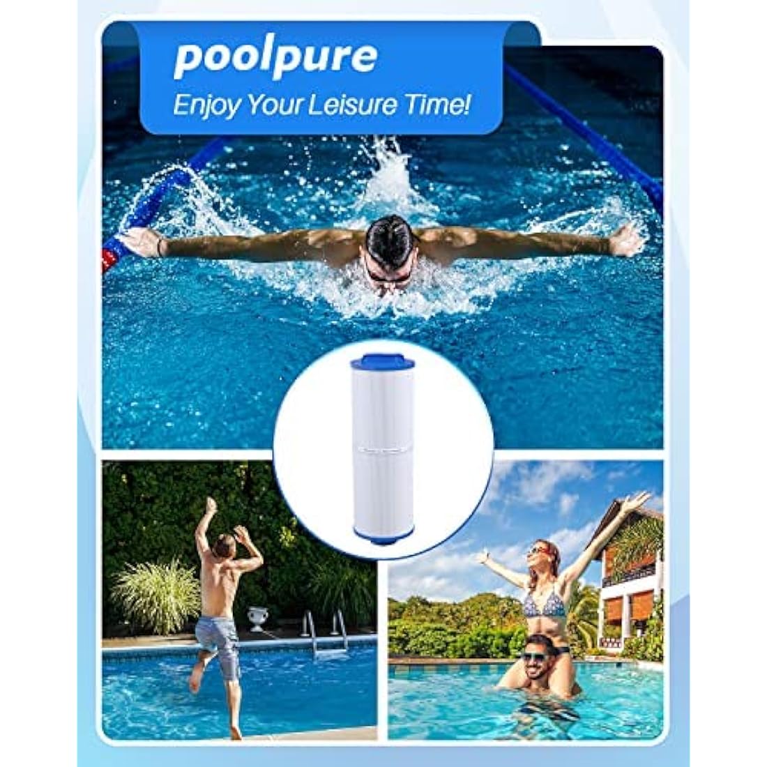 POOLPURE Spa Filter Replacement for Filter FD2007 Compatible with PWW50L 4CH-949 FC-0172, SD-01143, Rising Dragon 50, Waterway Teleweir 50 sqft Filter Cartridge 2 Pack