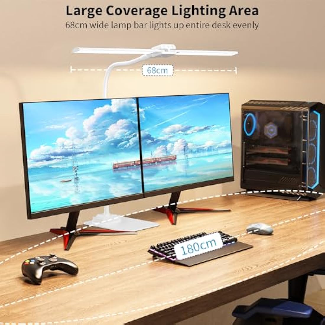 KableRika LED Desk Lamp for Office, Double Head Desk Lamp with Base, Dimmable Architect Desk Light, Eye Caring Monitor Light Bar with Timer, Task Lamp for Work Study Read Home Office Lighting