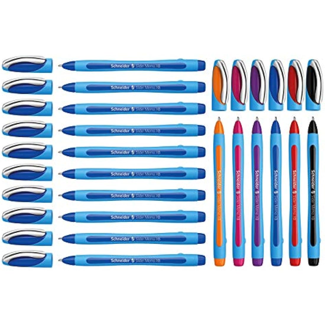 Schneider Slider Memo XB Ballpoint Pen Pack of 10 (10 + 6 (Blue + Assorted)