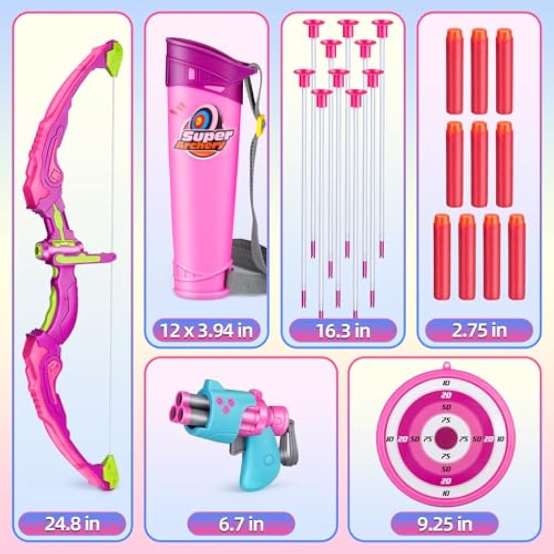Own1one Kids Bow and Arrow Set for Girls with LED Lights, 2 in 1 Archery Set Includes 1 Bow, 10 Suction Cup Arrows & 1 Quivers, Indoor and Outdoor Toys Gifts for Girls Ages 4 5 6 7 8 Years Old (Pink)