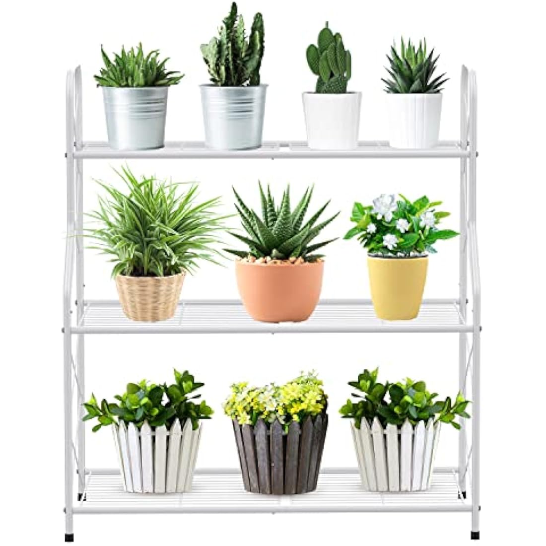 Mutool 3 Tier Metal Plant Stand, Ladder Shelf for Outdoor Indoor Plant, Corner Plant Shelf Ladder Planter for Garden Balcony & Patio, White