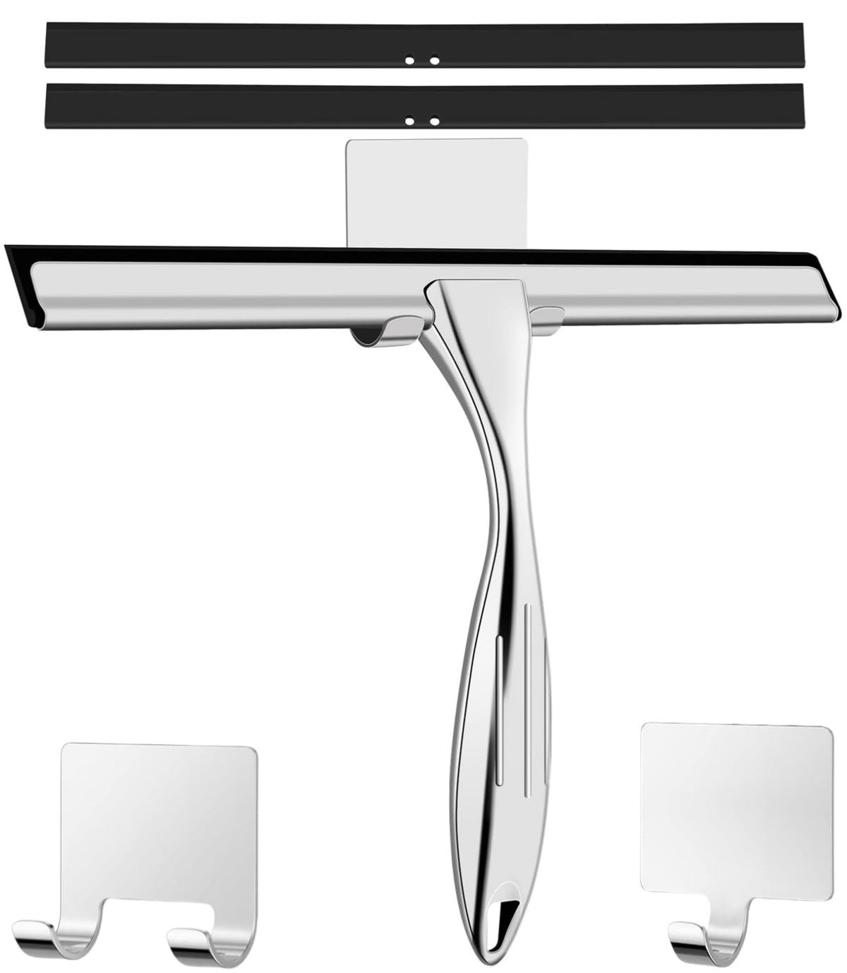 Shower Squeegee Stainless Steel 25 cm with 2 Replacement Rubber Squeegees, Squeegee Shower with Holder, Window Squeegee for Bathroom, Mirror and