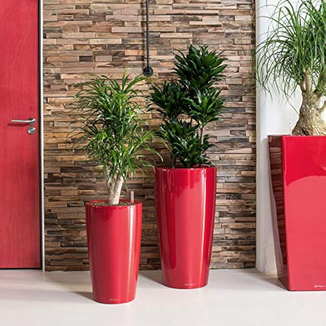 Lechuza RONDO 32 Self Watering Planter Large Plastic Indoor and Outdoor Plant Pot with Drainage Hole D32 H56 cm Charcoal Metallic