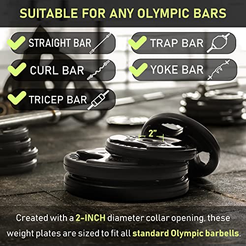 PhysKcal Olympic Weight Plates 4x5kg with Rubber Finish 2?? Opening and Tri-Grips, Black Barbell Plates Discs in Pair for Lifting and Strength