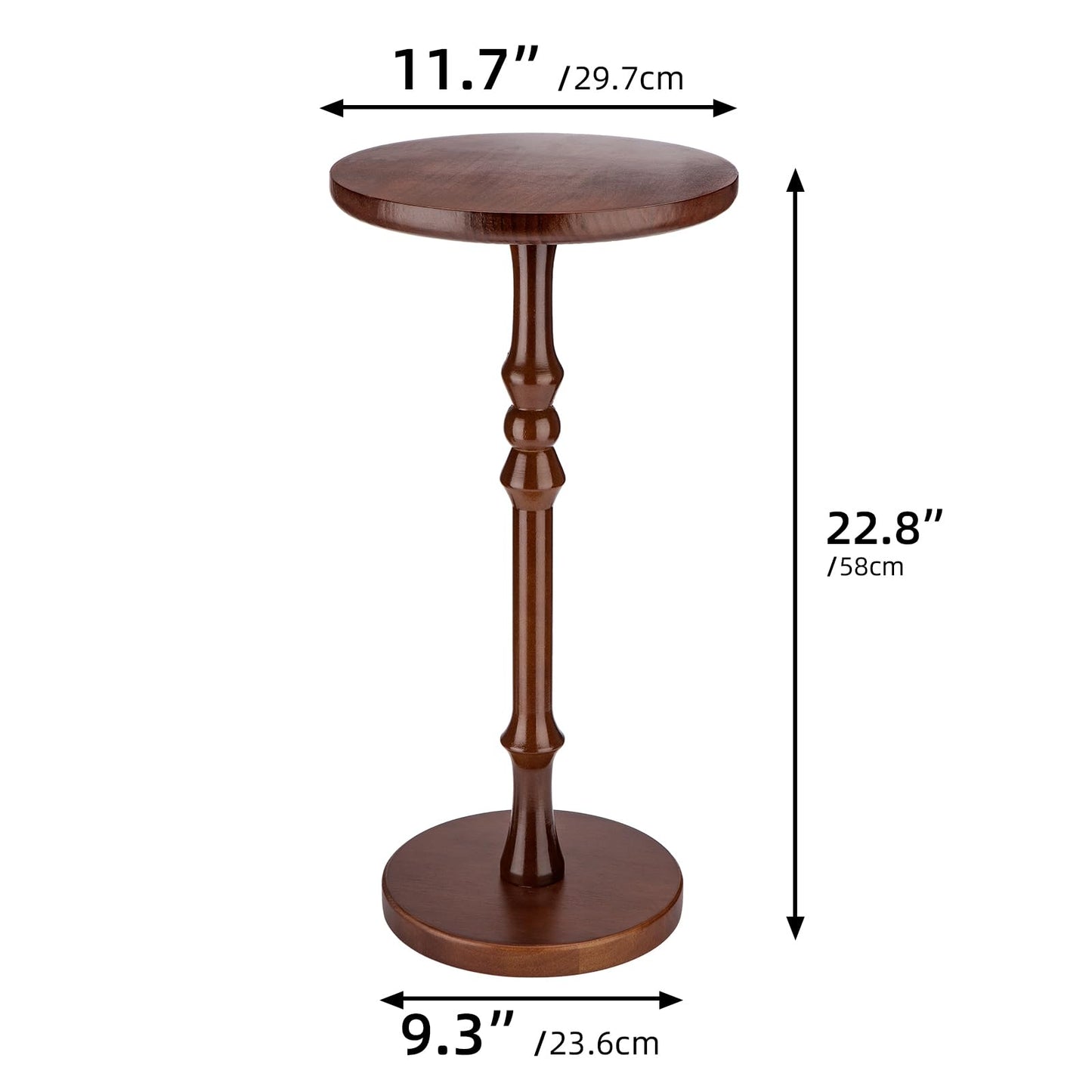 Lampaggio Round Side Table for Small Spaces, Drink Table with Oak Wood Pedestal Base, Modern Accent End Table or Nightstand for Living Room, Bedroom