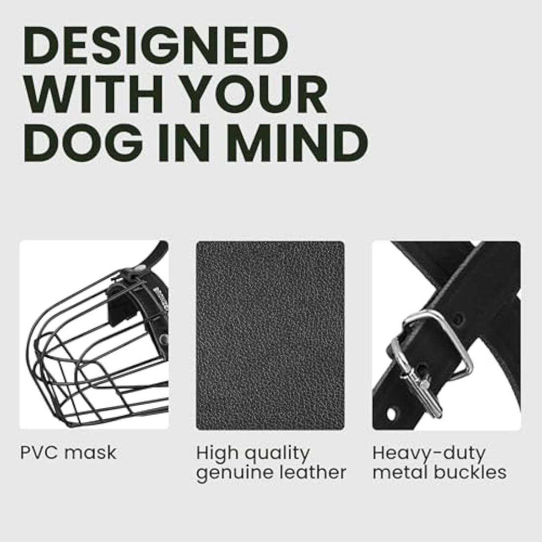 BRONZEDOG Dog Muzzle Adjustable Durable Metal Wire Basket for Large and Extra Large Dogs with Leather Straps Breathable, Drinkable, Training, Prevents Biting
