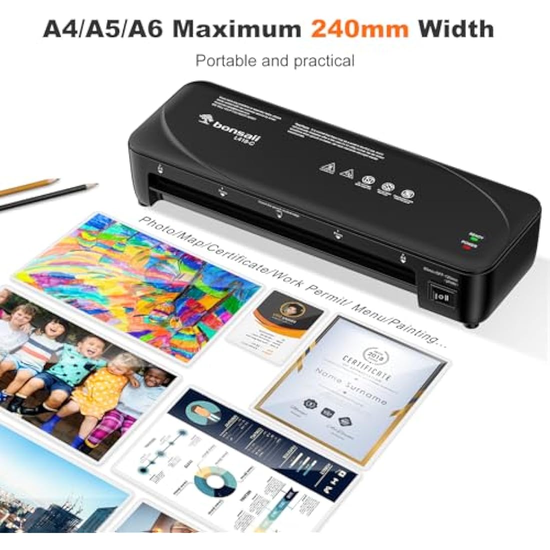 Bonsaii A4 Laminator Machine with Never Jam Technology, Dual Heat Settings, High-Speed Laminating, Max 230mm Width (A4 Size) - Ideal for Home, Office, and School Use,Black (L418-C)