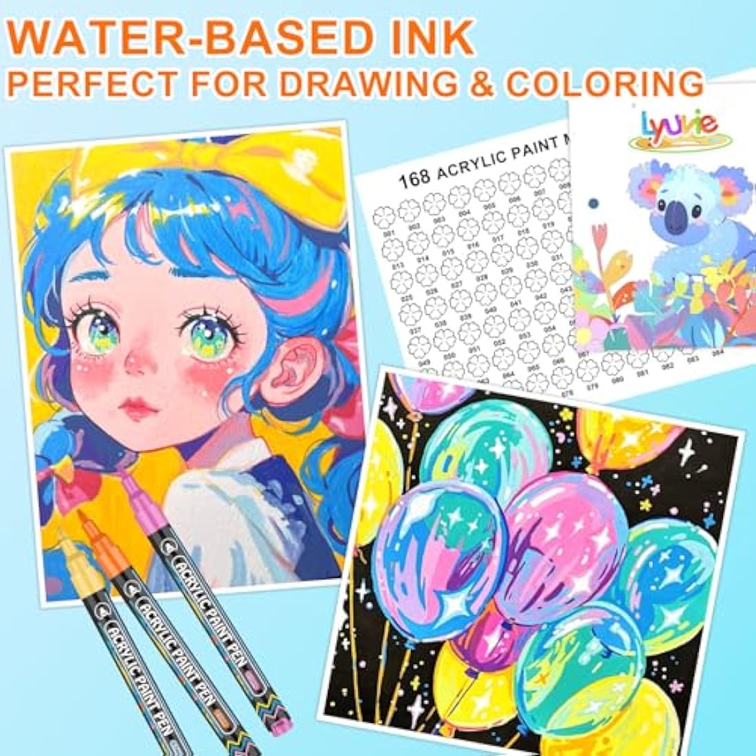 Lyuvie 168 Colours Acrylic Paint Pens, Water-Based Permanent Paint Markers with 0.7mm Extra Fine Tip,Acrylic Pens for Rock Painting Fabric Pebbles Glass Stone Metal Wood Ceramic