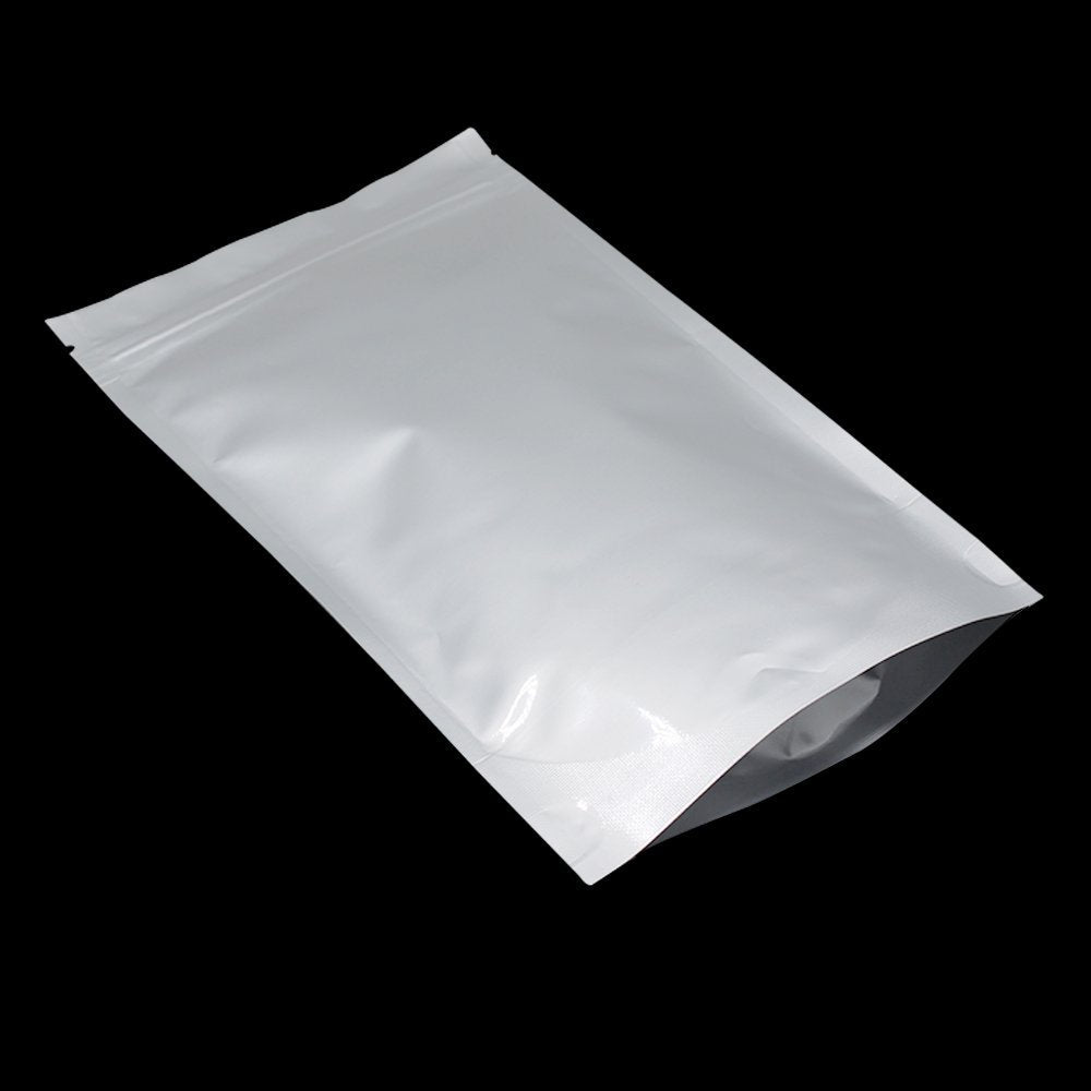 WACCOMT Pack 50 Pieces Silver Pure Mylar Foil Bags Smell Proof Stand Up Pouch 3.94mil Thick Aluminium Foil Zipper Lock Pouches Resealable Food Bag for