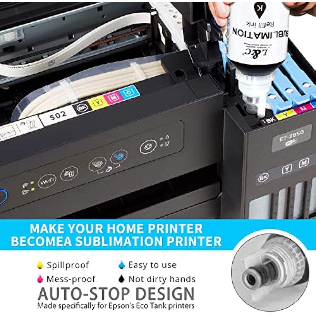 L&C 500ML Sublimation Ink for Epson Ecotank 2400 ET2830 2815 4810 ET2720 ET2760 ET2750 ET2850 EcoTank Printer (KKCMY)
