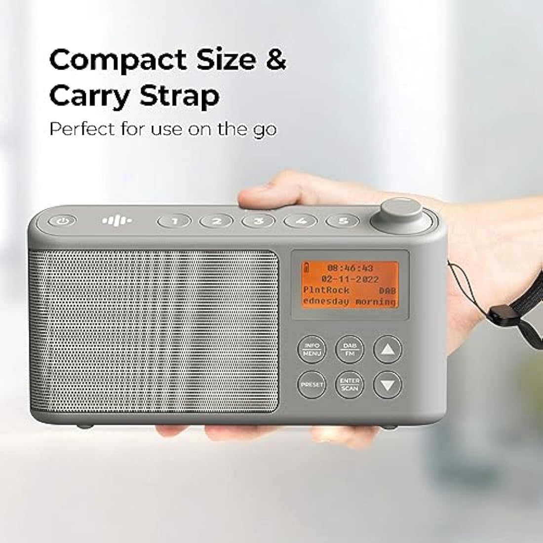 DAB Radio Portable, DAB Plus/DAB Radio, FM Radio, Small Radio, Portable Radios Mains and Battery, USB Charging for 15 Hours Playback, Large LCD Display (Spectrum by iBox)