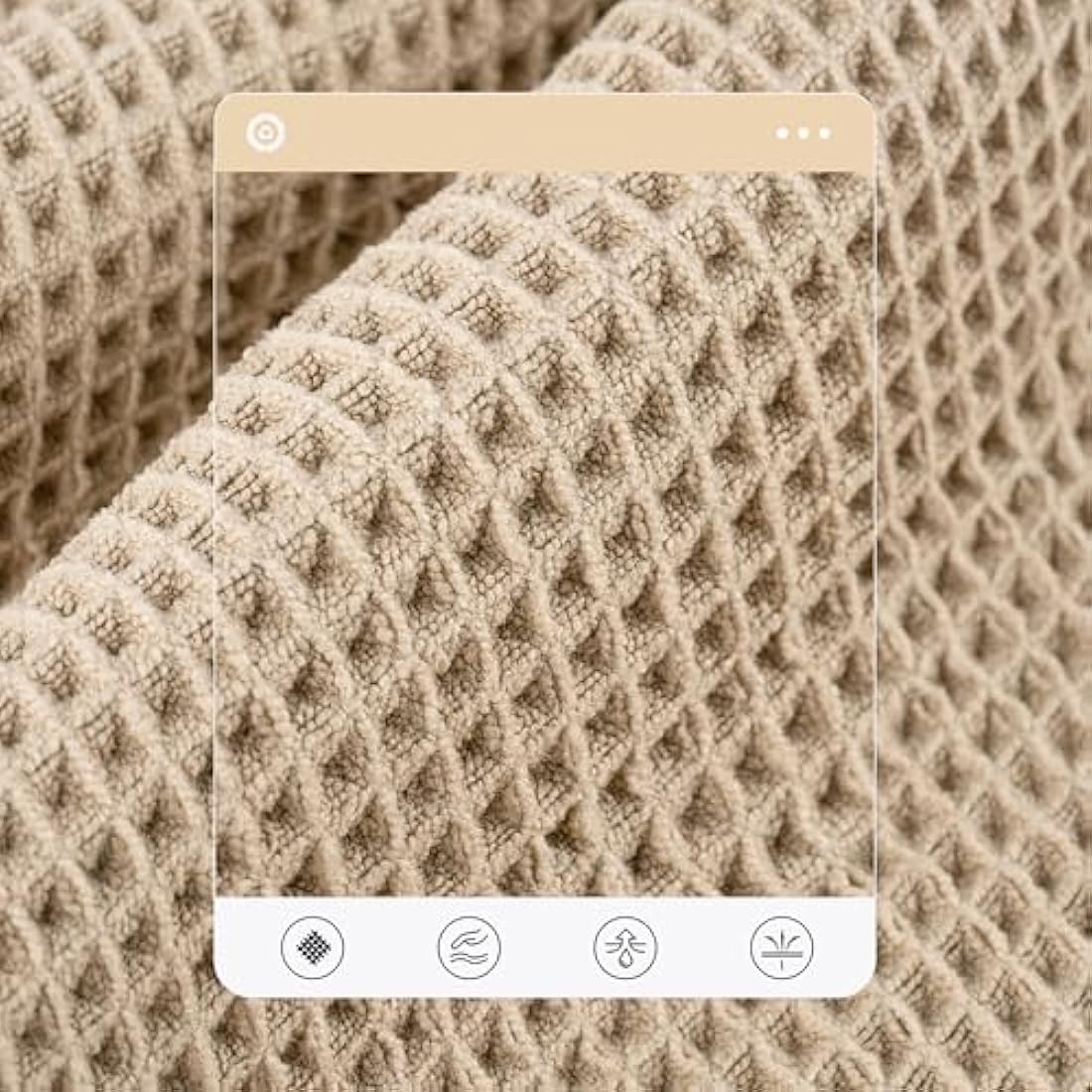 POLYTE Microfibre Oversize, 76 x 152 cm, Quick Dry Lint Free Bath Towel Set, 6 Piece (White,Beige, Waffle Weave)