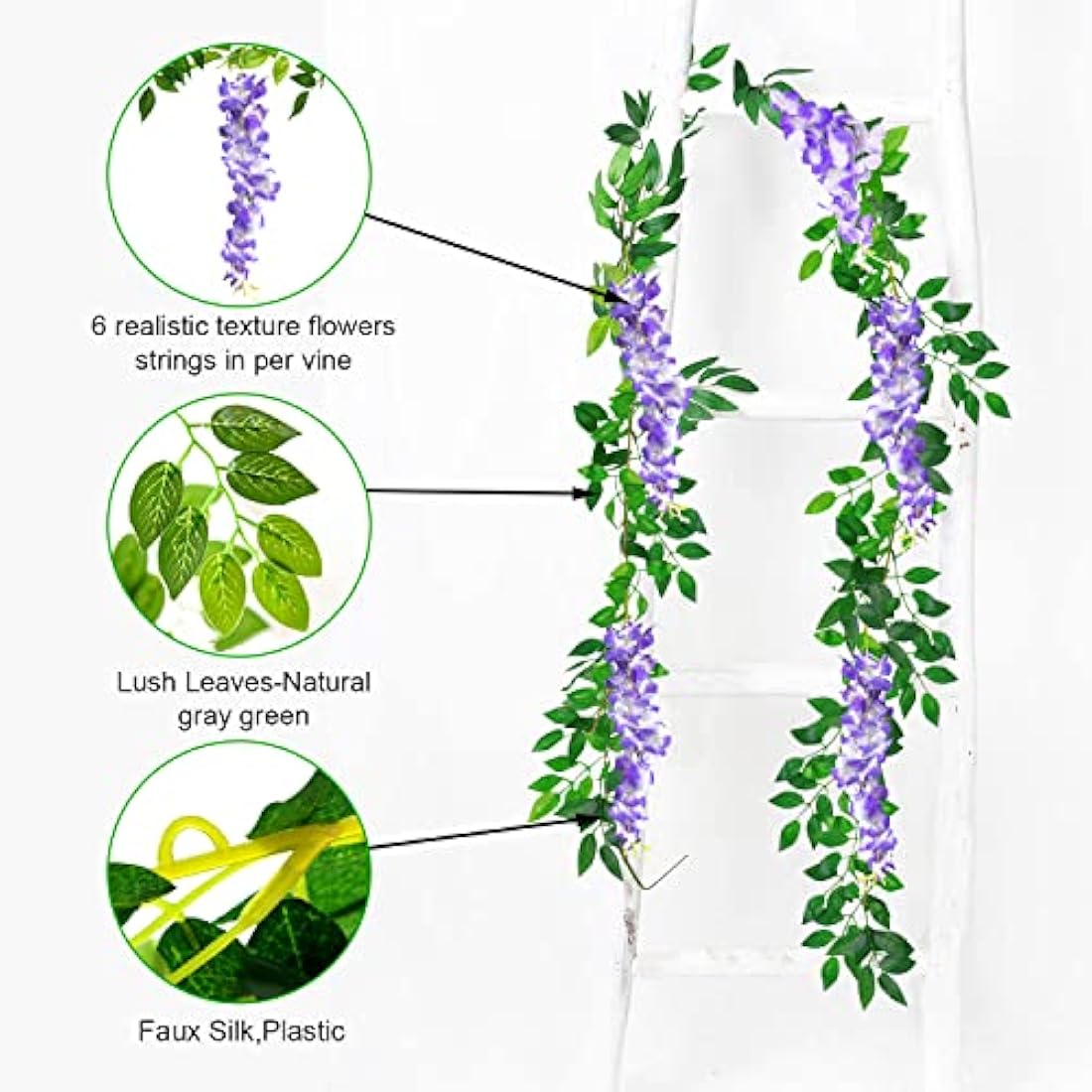 MOTONG Artificial Flowers Decoration, 2 Pcs (2M/7FT/Piecs) Fake Flowers Artificial Wisteria Vines, Artificial Vine Garland Plants Arts For Ceremony Home Garden Wedding Party Decoration(Purple)
