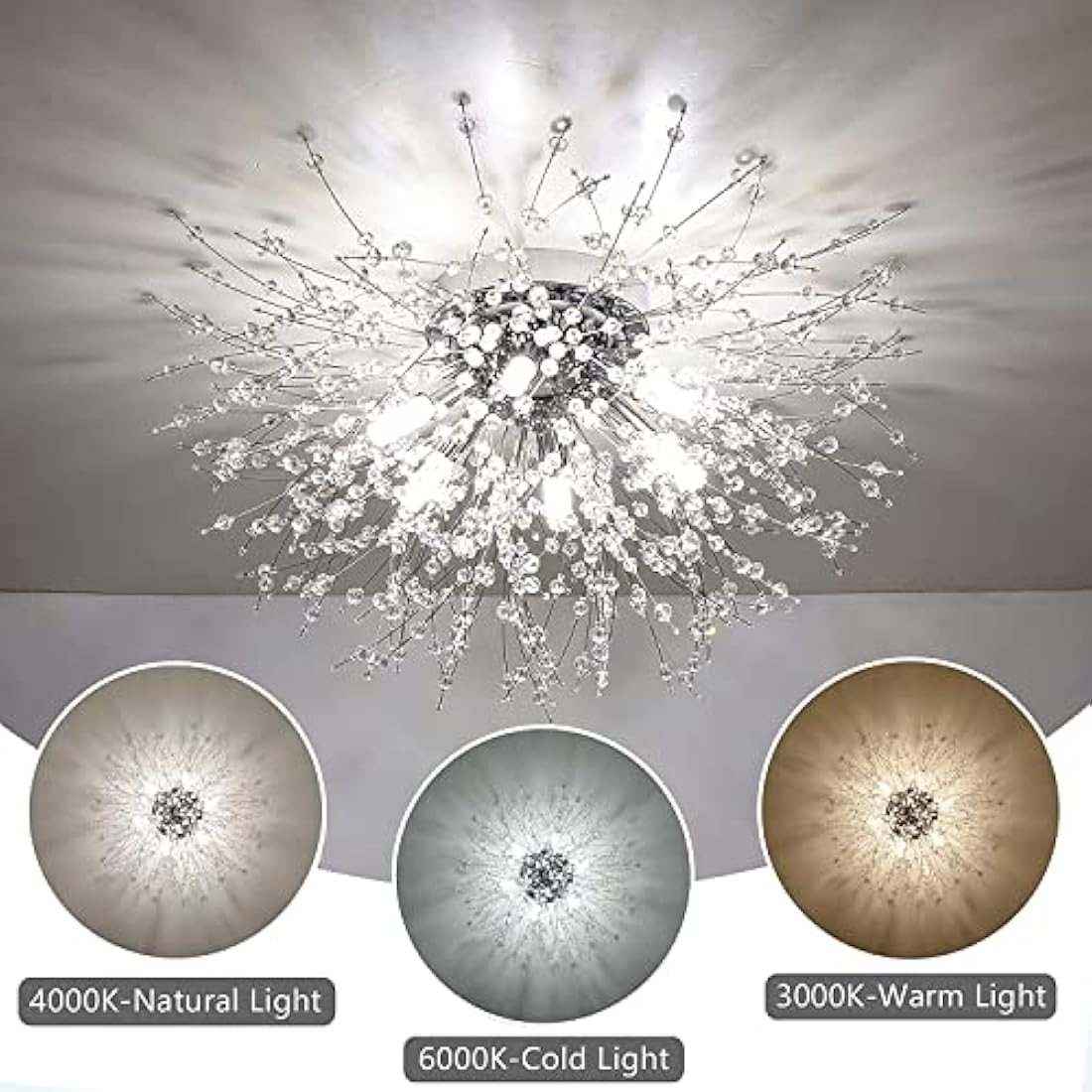 Rayofly Modern Crystal Ceiling Lights for Living Room, Chrome Fireworks K9 Crystals Chandeliers Fittings, 6 G9 LED, Chandelier Ceiling Pendant Lights for Bedroom, Dining Room, Hallway
