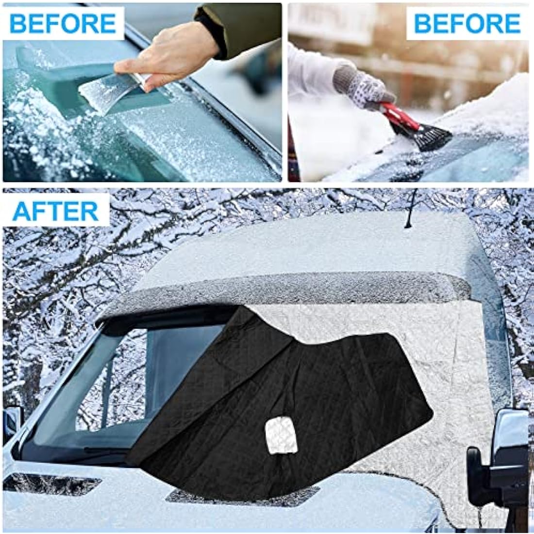 CICMOD Windscreen Cover Front Window Sunshade External Thermal Screen Wrap Cover for Fiat Ducato Peugeot Boxer Motorhome - Silver