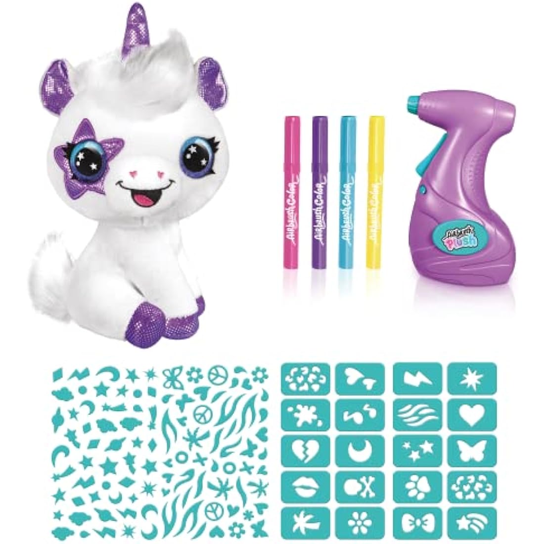 Canal Toys - Unicorn to Customise Airbrush Plush – Soft Toy Spray Art with Felt-Tip Pens and Stencils – 6 Years and Above – OFG 228