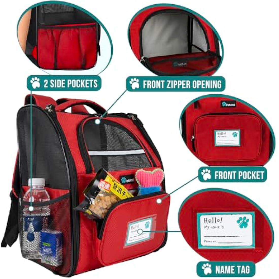 PetAmi Dog Backpack Carrier for Small Large Cat, Pet, Puppies, Ventilated Pet Hiking Backpack Travel Bag, Airline Approved Cat Backpack Carrier, Safety Back Support, Camping Biking Dog Bag, Red