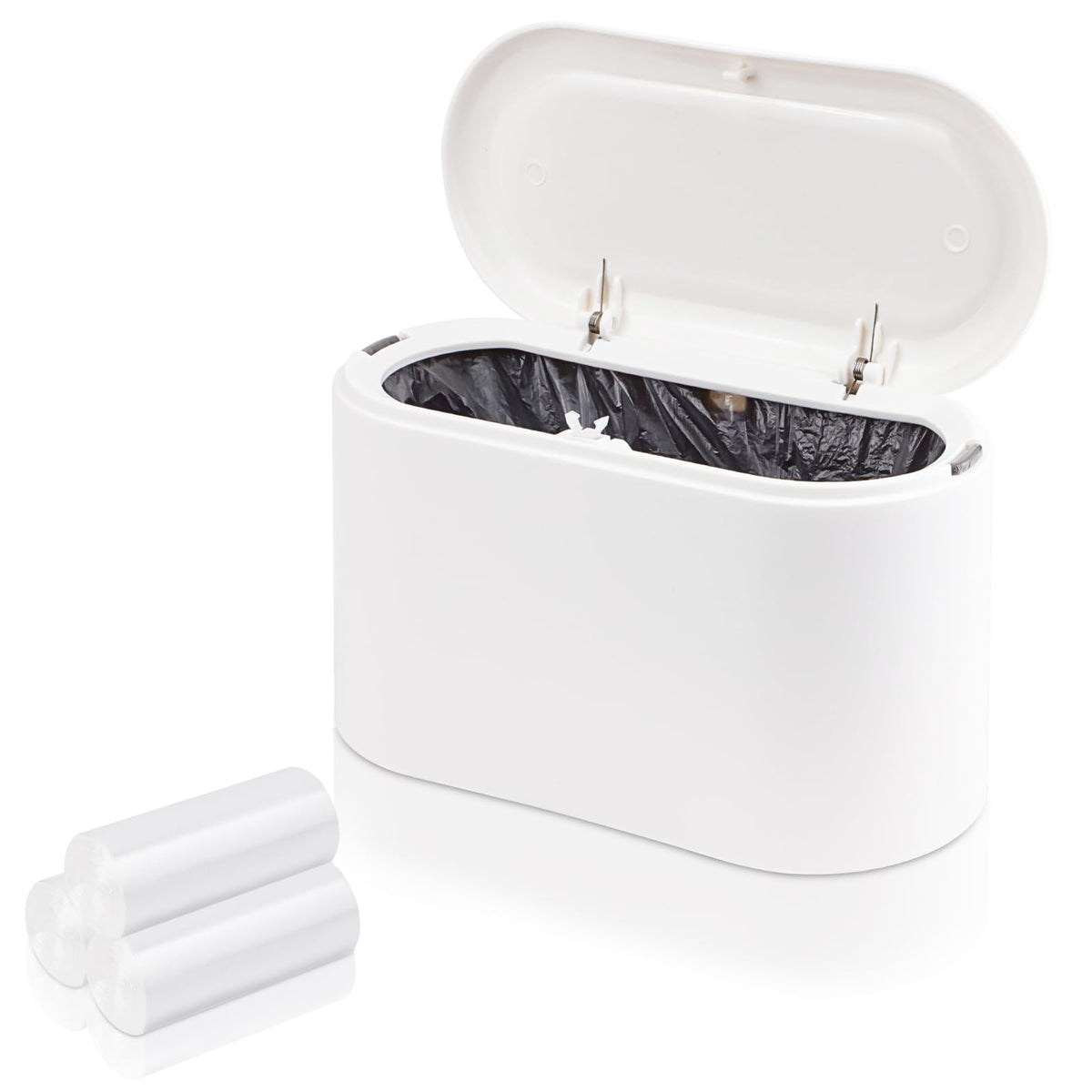 SHAIDOJIO Small Bin, Small Bathroom Bin with Lid and 90PCS Trash Bags, Removable Desk Plastic Mini Office Bins, Pop Up Mini Dustbin