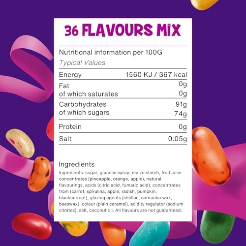The Jelly Bean Factory, Jelly Beans Gift 700 g Jar of Sweets, Gluten Free - 36 Natural, Huge Flavour Fruit Jellies, Chewy, Retro American Sweets for Kids, Adults - Gourmet Pick and Mix Jellybeans