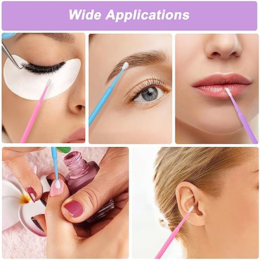 Shintop 300pcs Micro Applicator Brushes, Disposable Eyelash Extension Brushes for Makeup, Oral and Dental (Purple+Blue+Pink)