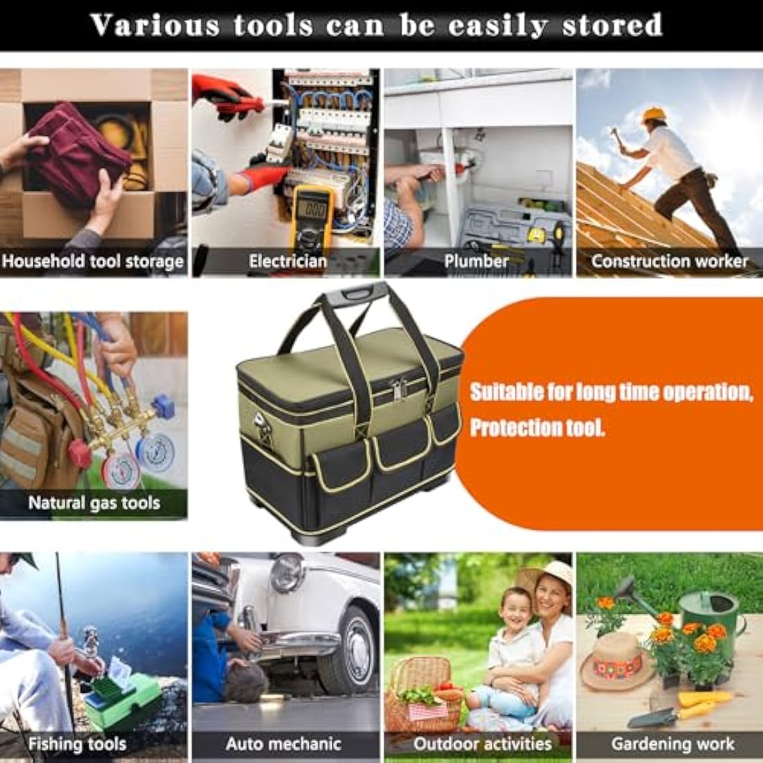 Noosverl Tool Bag,Large Tool Bag Storage Organiser Tote,Muti-Purpose with Adjustable Shoulder Strap Heavy Duty 40 x 23 x 28 cm