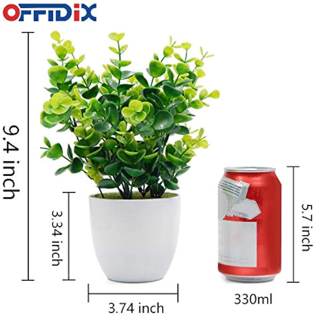 OFFIDIX Mini Plastic Eucalyptus Artificial Plants with Vase for Office desk, home and friends’ gift Fake Plant with Plastic Pots for Home Decoration (White)