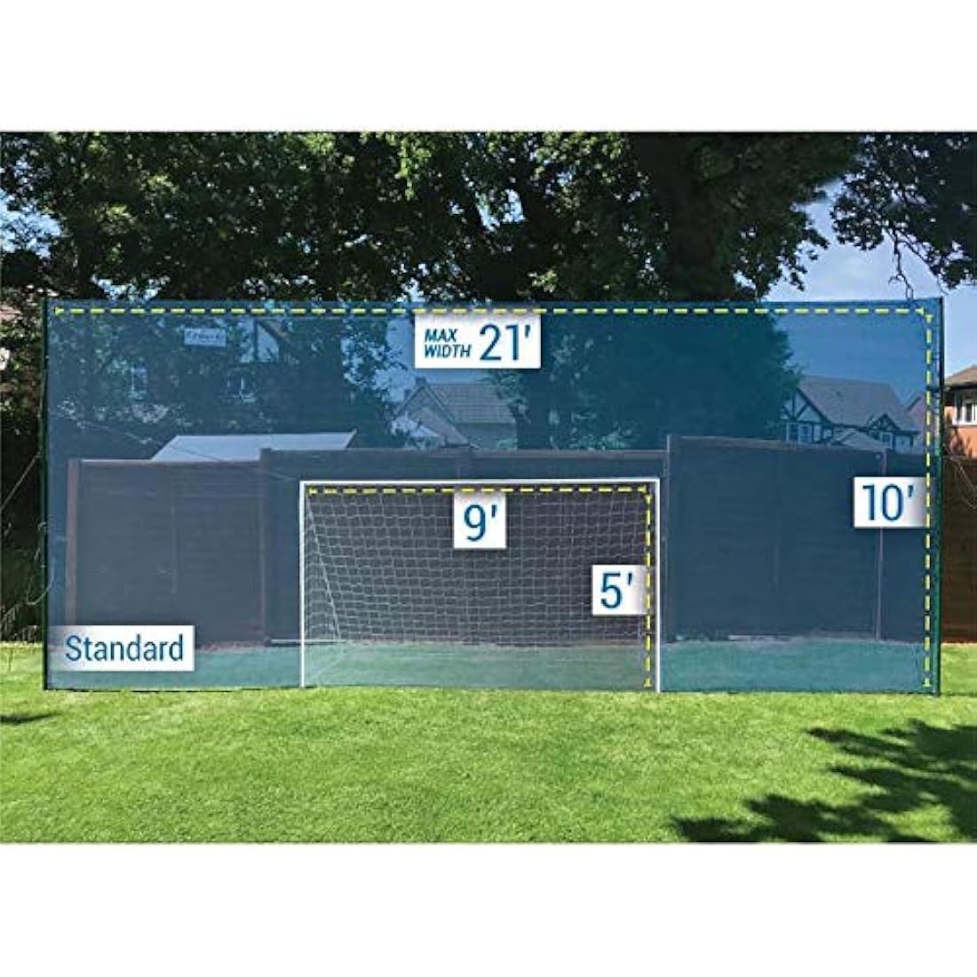 Open Goaaal Football Goal & Backstop Net with Rebounder | Backyard Barrier Net to Stop Balls Going Over the Fence