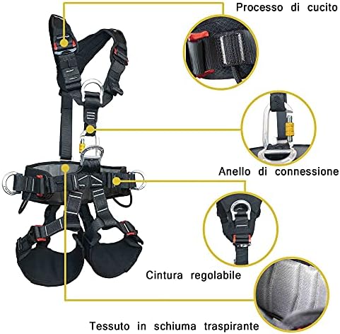 SOB Climbing Harness Safety Harness Full Body Safety Belt Adjustable Outdoor Mountain Climbing Belt for Rock Climbing Tree Climbing Fire Rescue Expanding Training Rappelling, CE Certified