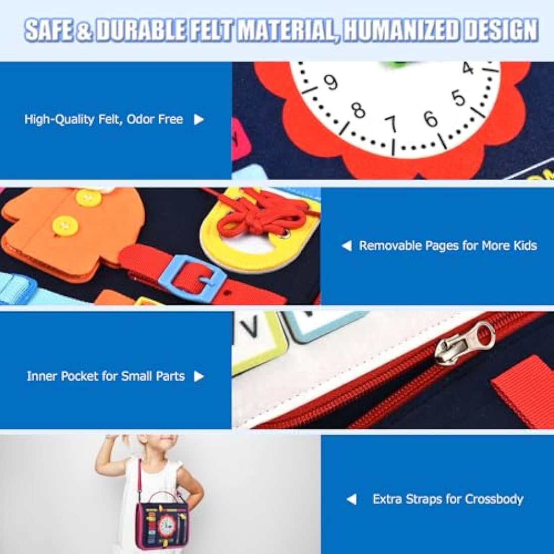 Busy Board Montessori Toys For 1 2 3 4 5 6 Year Old Girls Boys Sensory Toys For Toddlers Preschool Educational Learning Toys Activity Board For Fine Motor Skills Kids Gift Airplane Car Toy (Dark blue)