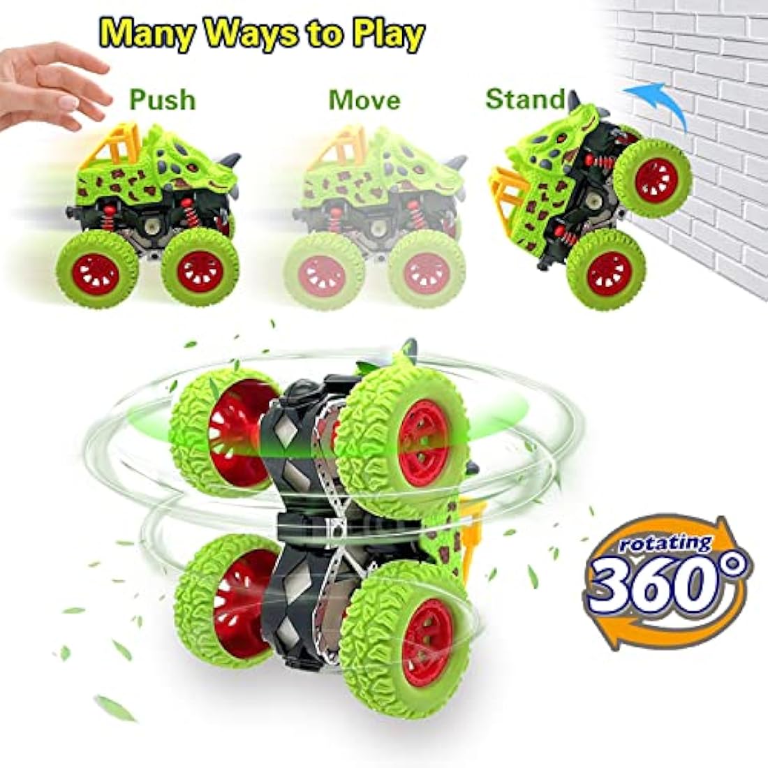 AESTEMON Car Toys for 2 Year Old Boy, 2-Pack Dinosaur Monster Truck Toy Cars for 2 3 Year Old Boys Gifts, Pull Back Friction Inertia Vehicles Birthday Gifts for Kids Toddler Boys Toys Age 2 3 4 5