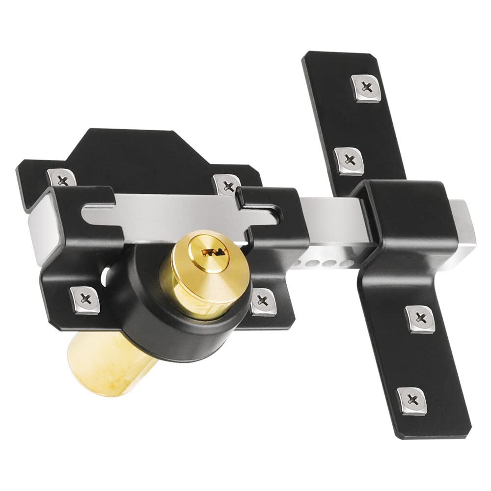 JVSURF Long Throw Gate Lock, Double Sides, 70mm, Stainless Steel, for Wooden Garden Door/Gate, 5 Keys