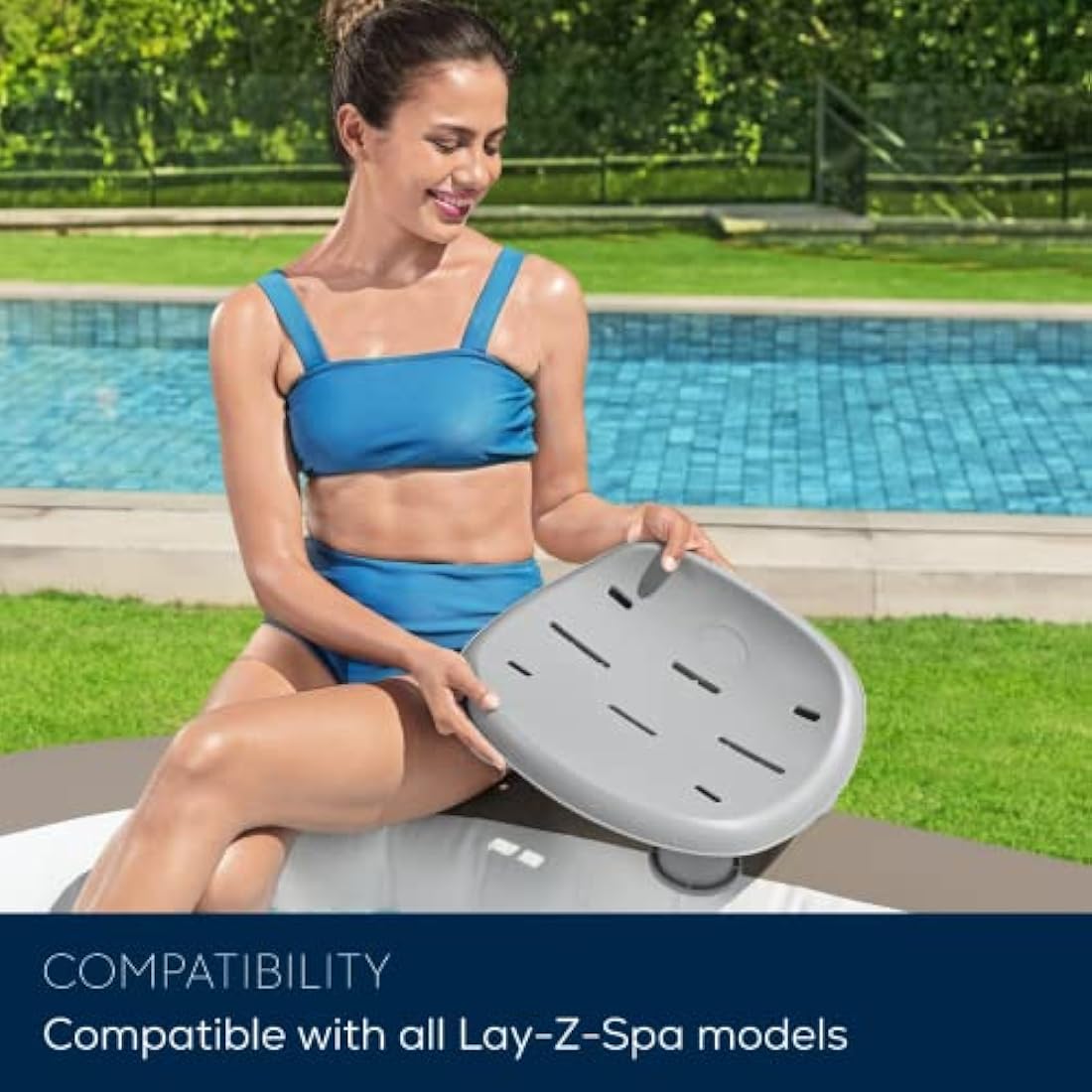 Lay-Z-Spa BW60321 Hot Tub Seat, Universal Adjustable Spa Seat with Weighted Feet, Grey
