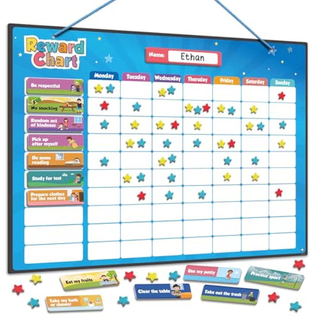 Smart Panda Magnetic Reward Chart – [300 Stars, 80+ Tasks, 1-3 Kids] Star Chart for Children - For Responsibility, Routine, Potty Training, Good Behaviour