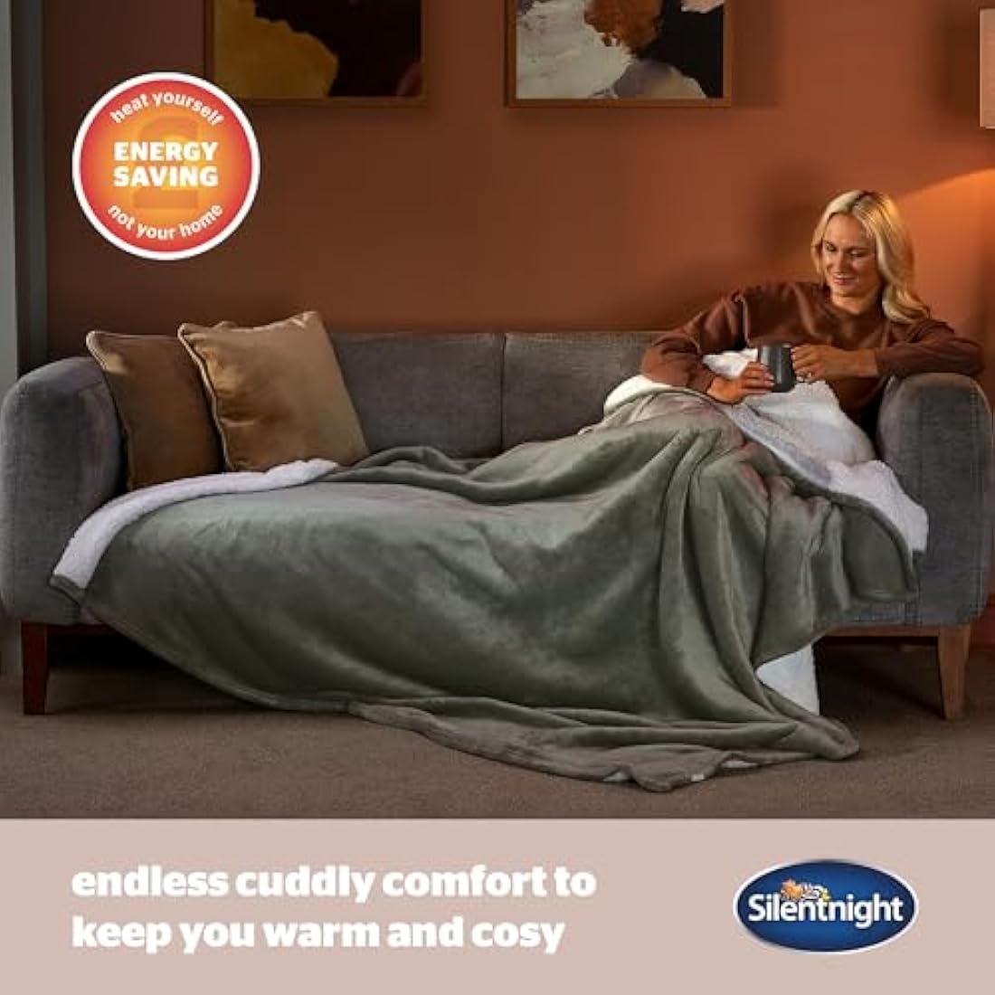 Silentnight Snugsie Giant Blanket - Fleece Throw Plush Blanket Super-Sized with Warm Sherpa Fleece Inside Reversible for Whole Family Sofa Couch Bed - 240 x 180cm – Green