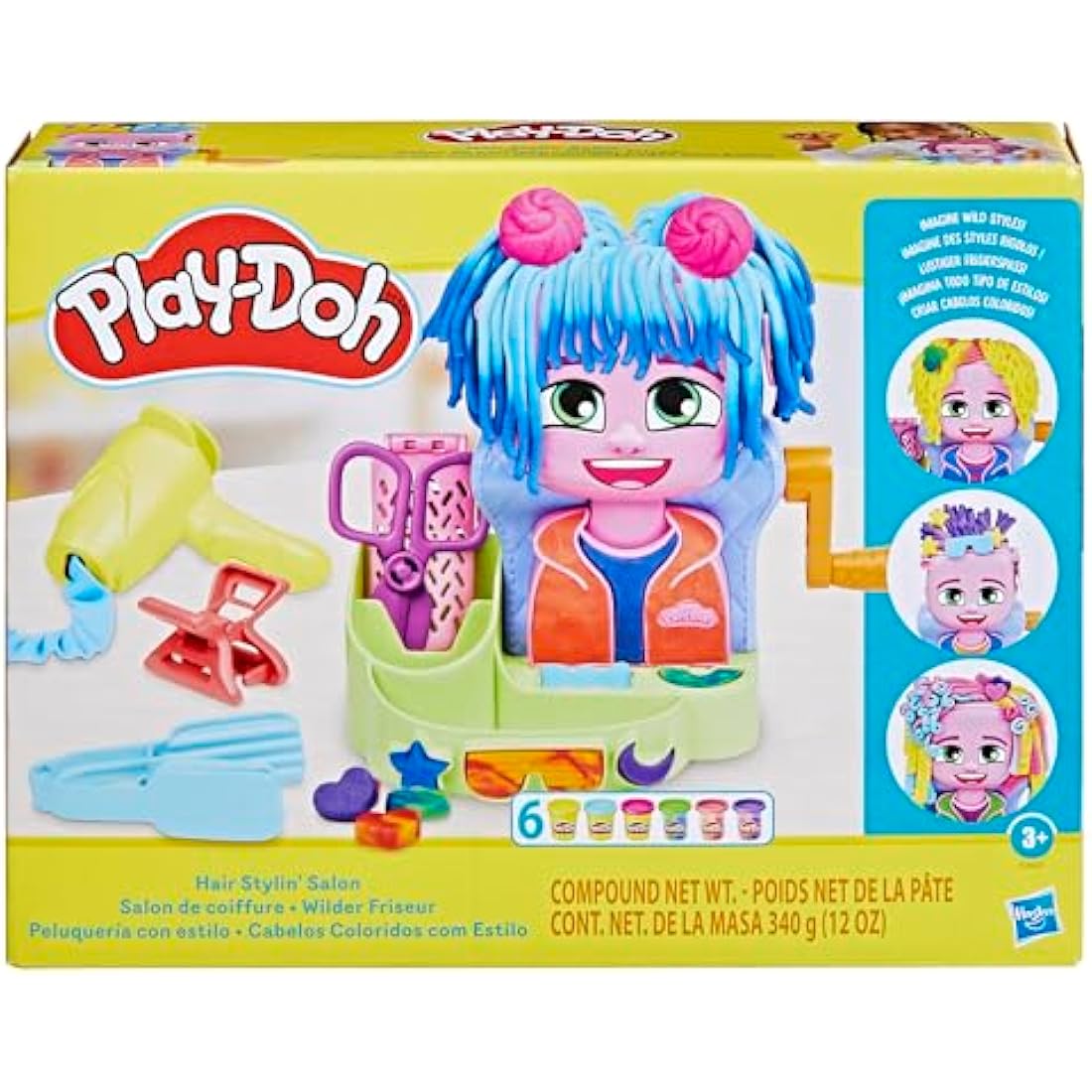 Play-Doh Hair Stylin' Salon Playset with 6 Cans, Pretend Play Toys, Ages 3+