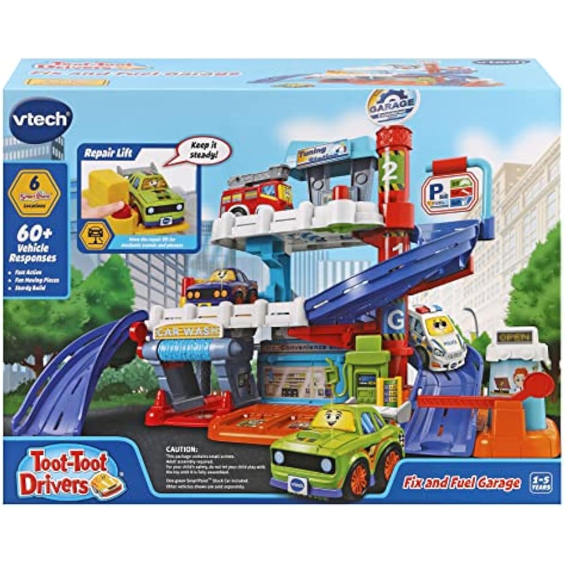 VTech Toot-Toot Drivers Fix & Fuel Garage, Car Tracks Kids With Lights And Sounds, Musical Toy, Suitable Boys & Girls 12 Months, 2, 3, 4 + Years, English Version